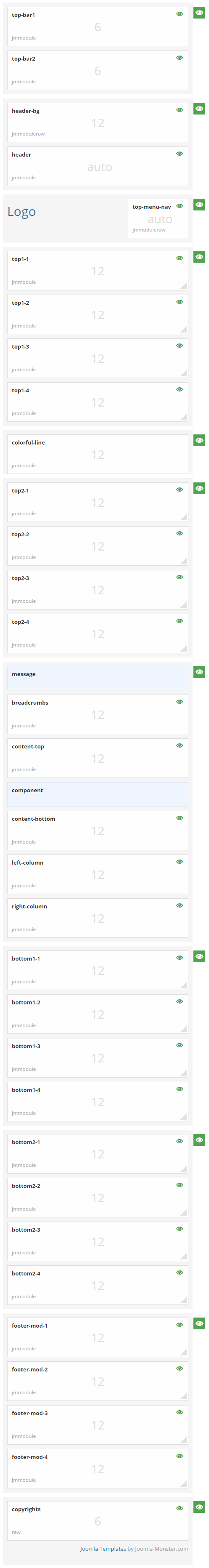 Module positions for extra small screen