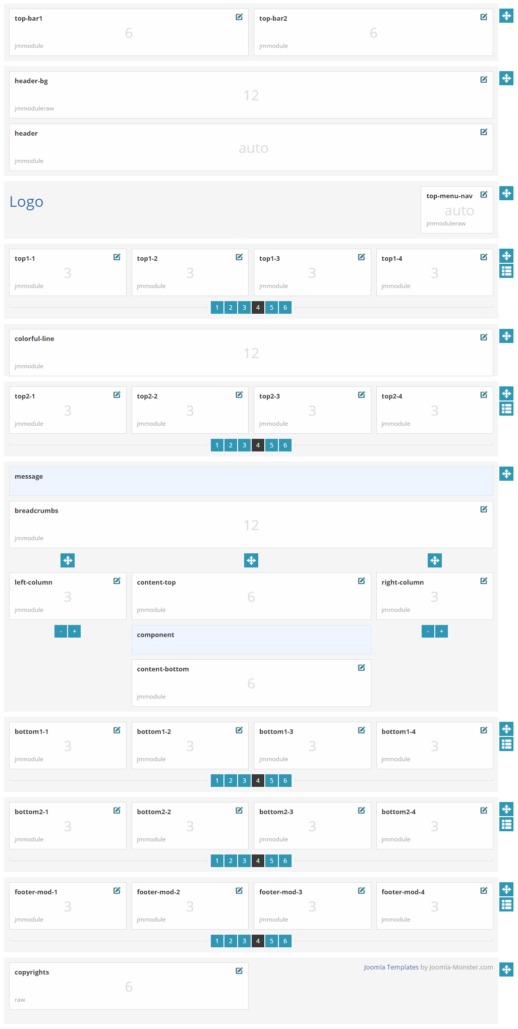 Module positions for normal and large screen